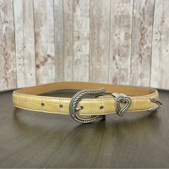 Brighton Croc Embossed Leather Heart Belt Size M/30 Women - Picture 1 of 8